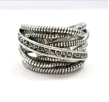Retro 925 Sterling Silver Ring Fine Fashion Big Net Weaving Rhinestone Silver Jewelry Ring Women Men