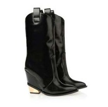 2014 autumn women brand designer punk boots black sheepskin wedges genuine leather boots height increasing shoes black size35-41