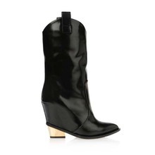 2014 autumn women brand designer punk boots black sheepskin wedges genuine leather boots height increasing shoes