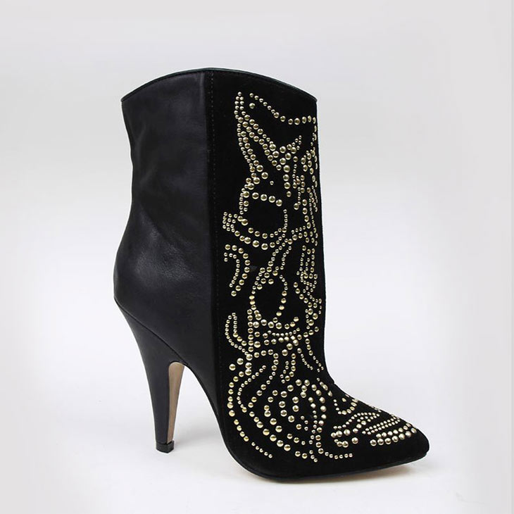 2014 winter Fashion flower rivet genuine leather women s shoes stiletto pointed toe boots elegant boots