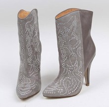 2014 winter Fashion flower rivet genuine leather women s shoes stiletto pointed toe boots elegant boots
