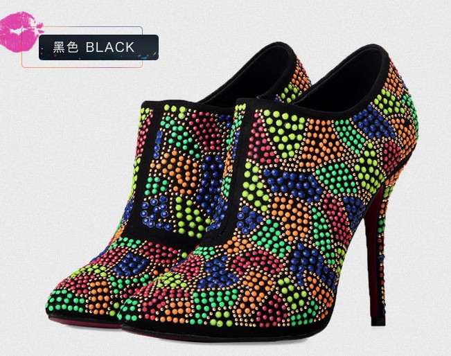 free shipping 2014 autumn fashion women velvet diamond thin heels ankle boots rhinestones high heeled boots