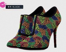 free shipping 2014 autumn fashion women velvet diamond thin heels ankle boots rhinestones high heeled boots