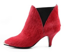 Fashion brand designer 2014 women horsehair pointed toe thin heels boots genuine leather ankle boots size