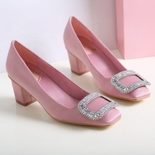 Rhinestone Fashion Ladies Square Toe Pink Square Heels Bridal V Wedding Shoes For Women High Purple