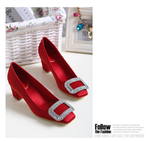 Rhinestone Fashion Ladies Square Toe Pink Square Heels Bridal V Wedding Shoes For Women High Purple