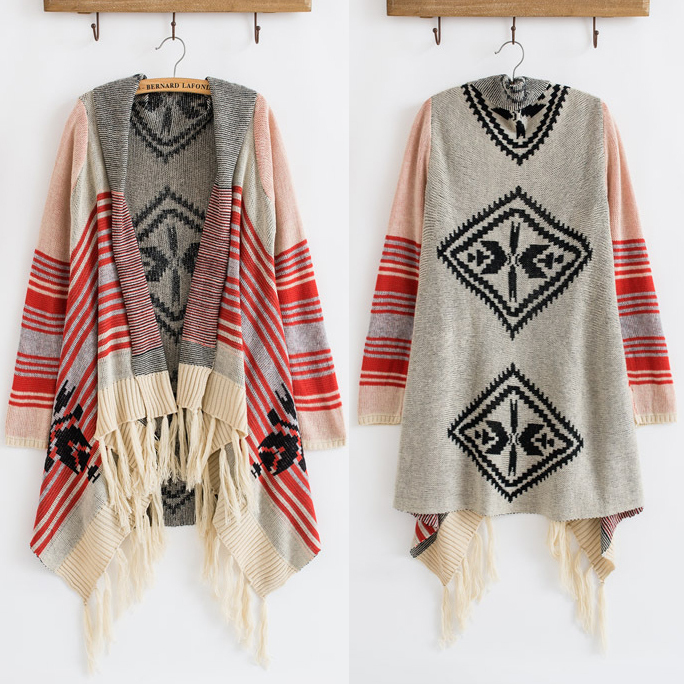 Vintage 70s Cardigan Knit Stripe Blanket Gypsy Geometric Drape Hippie ...