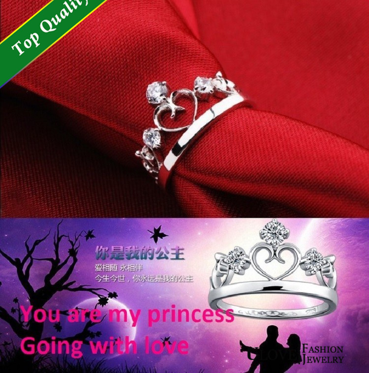 925 Silver Sterling Crown Rings For Women Fashion Crystal Jewerly Zircon Simulated Diamond Love Heart Vintage