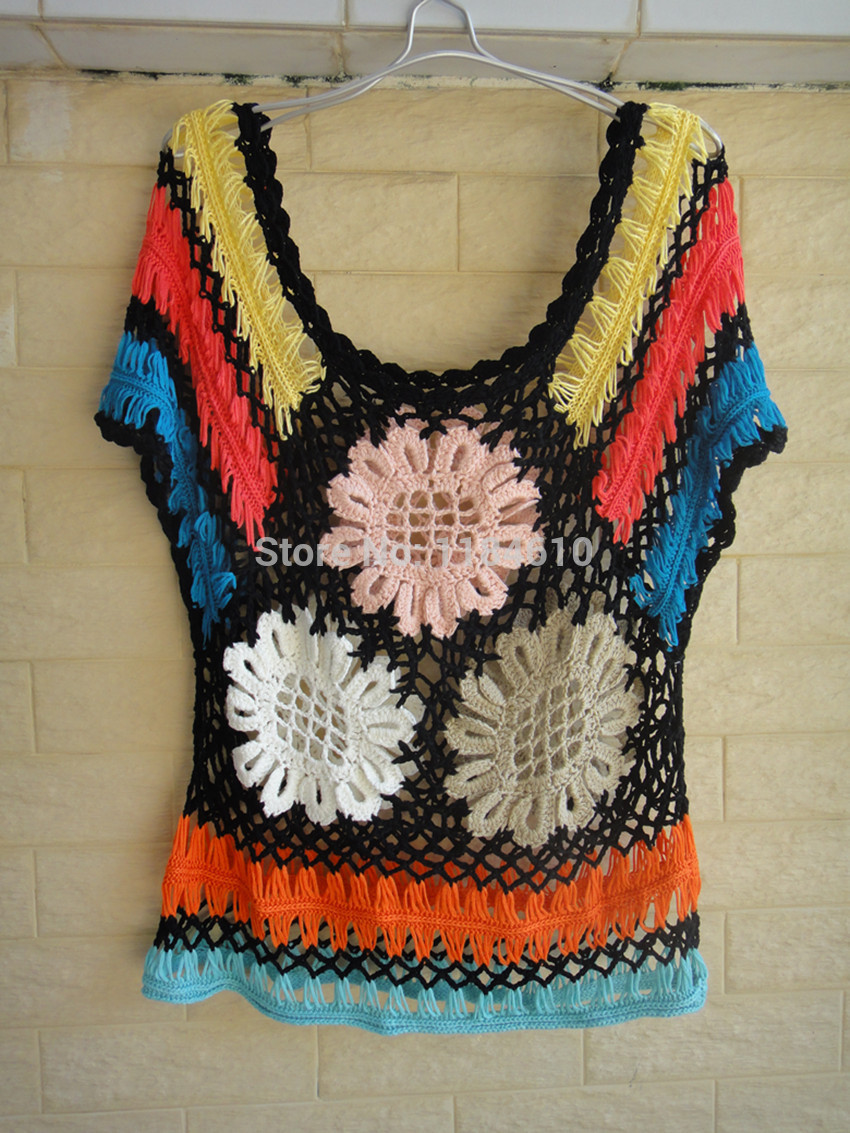 Negro puro encaje Blusas Femininas verano Floral Crochet Top horquilla ...