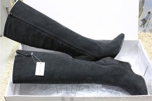2014 autumn and winter women Fashion pointed toe black side zipper wedges boots knee high high