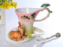 3Pcs Deer Take a Nap under a Pine Tree Franz Porcelain Coffee set Cup saucer and