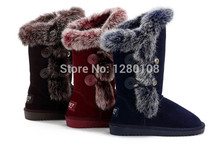 2014 winter women brand designer snow boots with fur red brown blue size 34-40