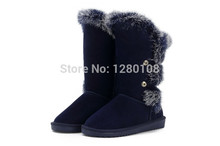 2014 winter women brand designer snow boots with fur genuine leather red brown blue size 34