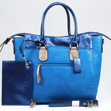 Women s Two tone Metallic Contrast Fashion Tote Bag w Bonus Strap Coin Pouch