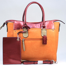 Women s Two tone Metallic Contrast Fashion Tote Bag w Bonus Strap Coin Pouch