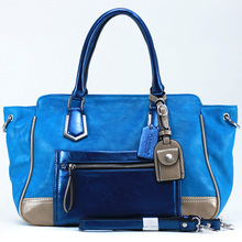 Women s Petite Two tone Metallic Contrast Fashion Tote Bag w Bonus Strap