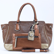 Women s Petite Two tone Metallic Contrast Fashion Tote Bag w Bonus Strap
