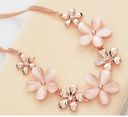 Korean Exquisite Luxury Elegant Women Wedding Opal Flowers Sparking Crystal Necklace N2588