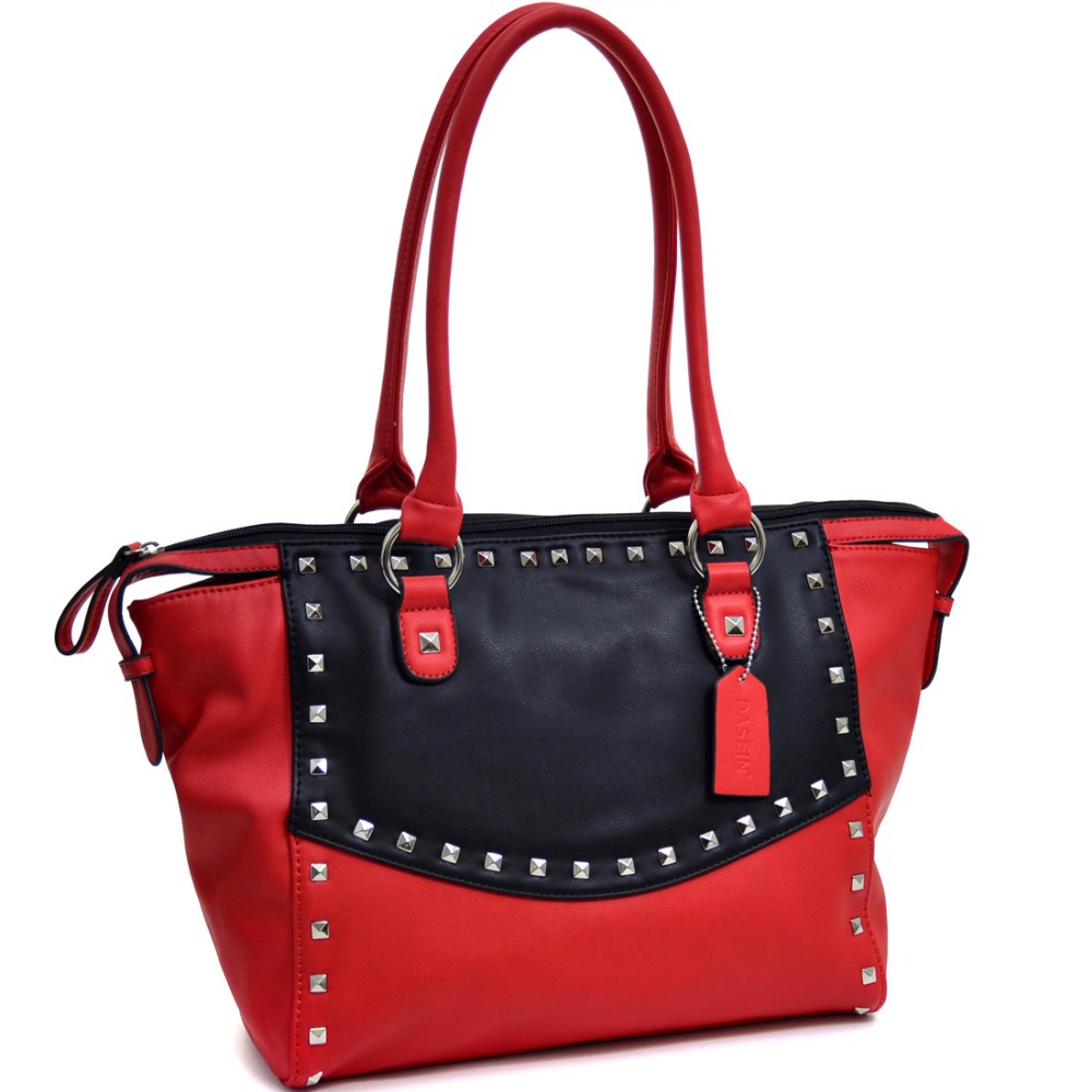 Dasein Pyramid Studded Two Tone Winged Satchel for Women