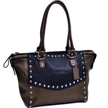 Dasein Pyramid Studded Two Tone Winged Satchel for Women