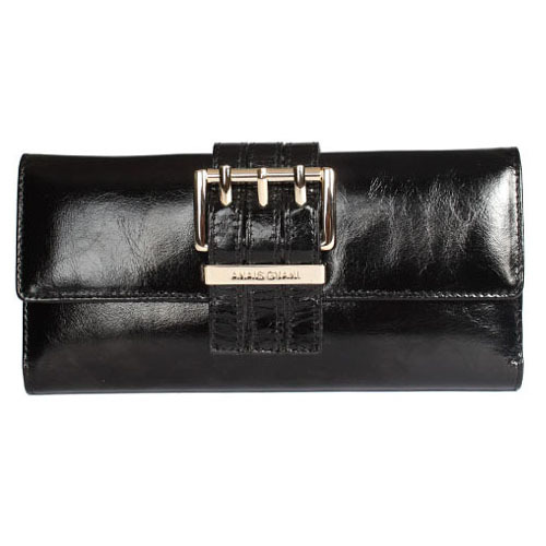 Anais Gvani Smooth Italian Leather Checkbook Wallet with Buckle Accent