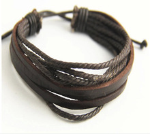 Braveman Handcraft Leather Wrap Bracelets Knitted Cowhide With Rope Bangles Fashion Men Jewelry Loves Wristband