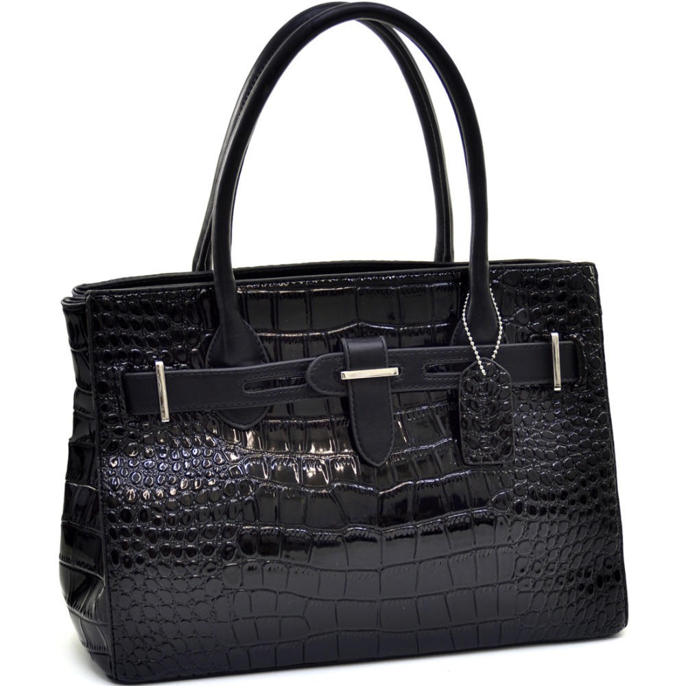 Women s Belted Patent Croco Satchel