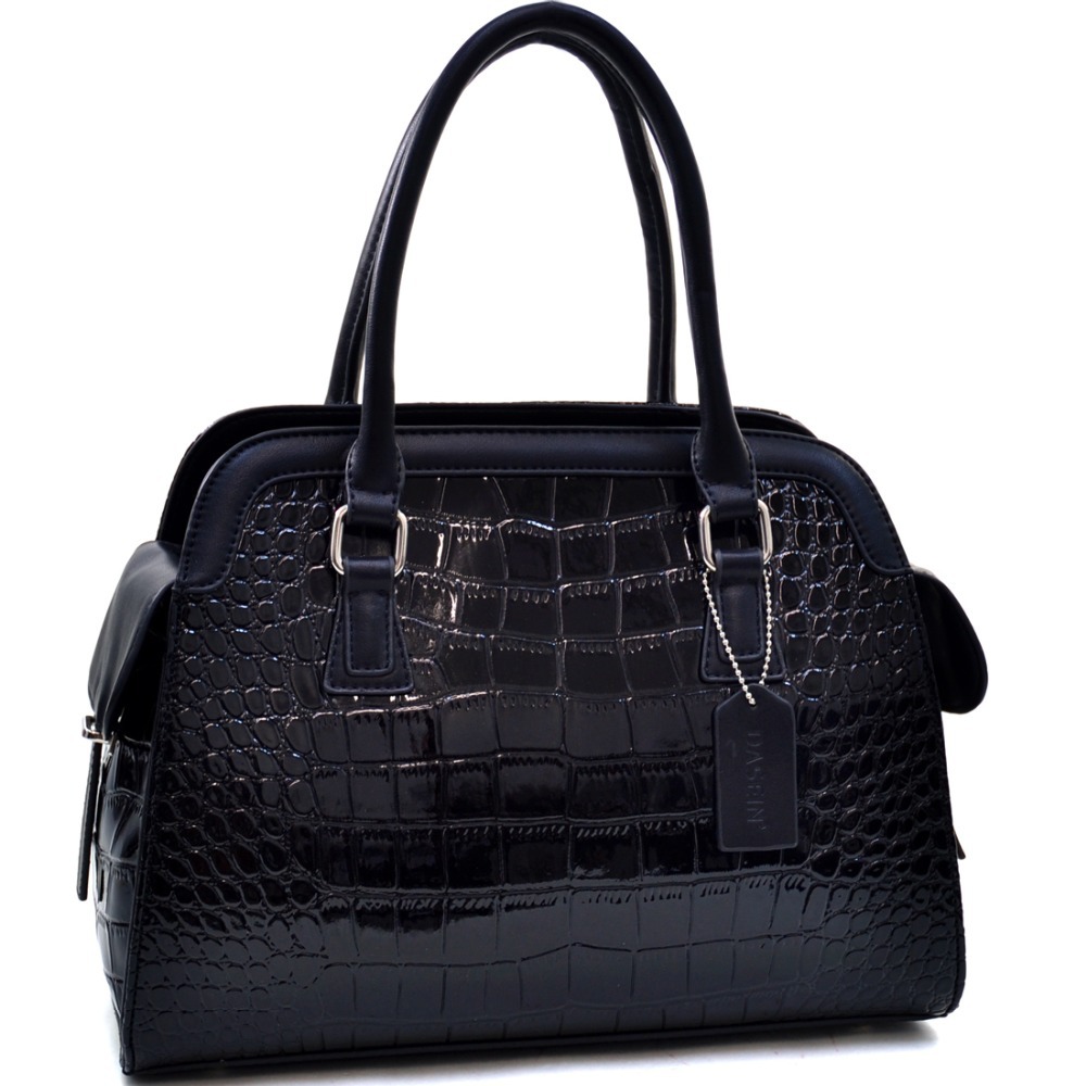 Women s Tall Patent Croco Satchel With Side Pockets