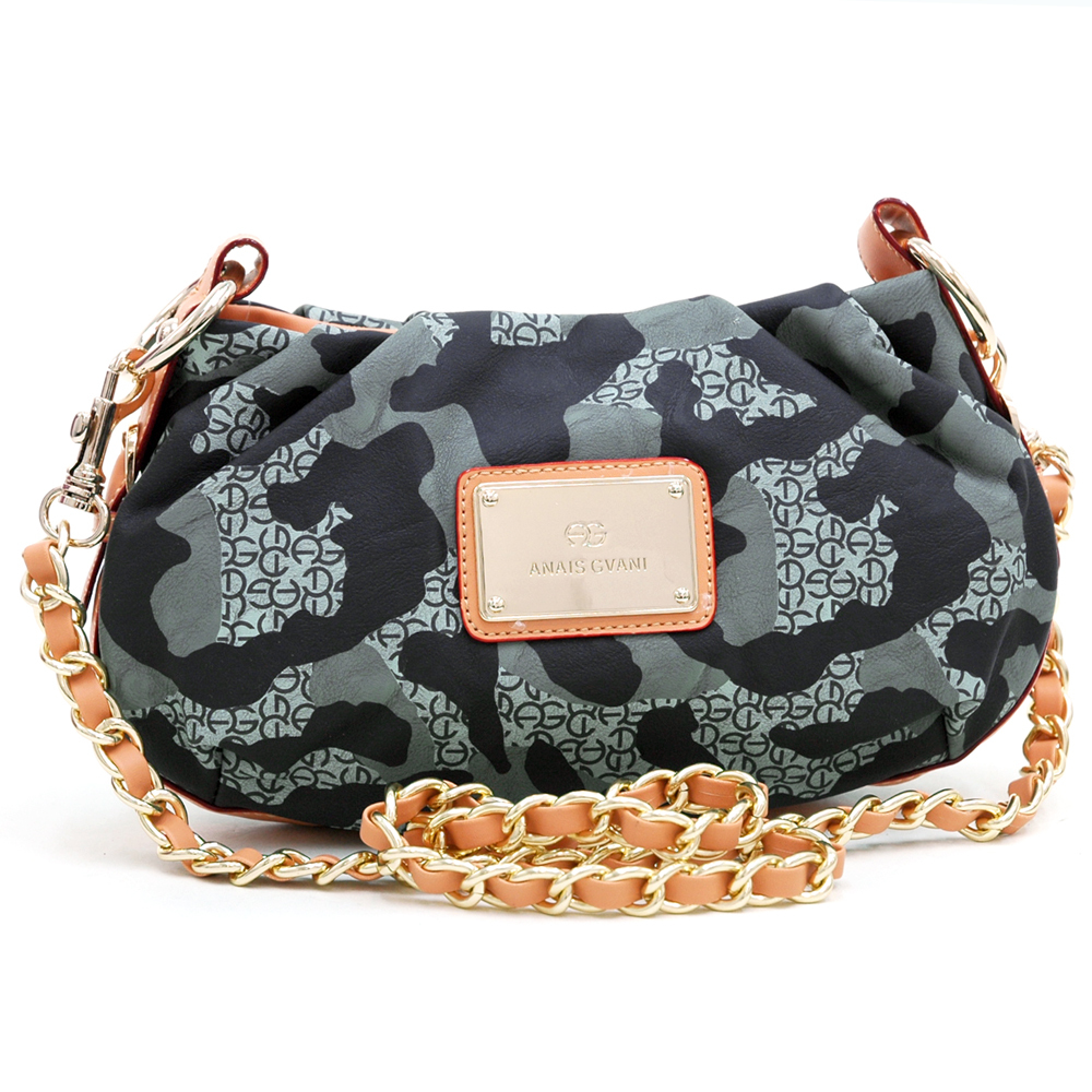 Women s Petite Camouflage Style Cross Body Shoulder Bag w Camel Trim