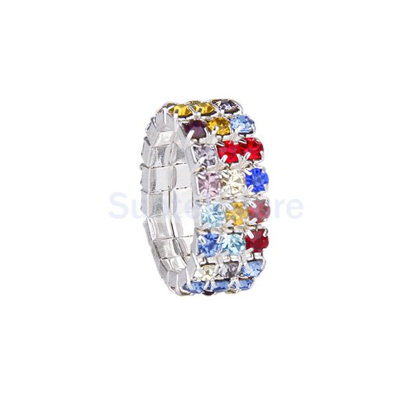 New 2014 Brand New Elastic Multicolor 3 Row Crystal Rhinestone Toe Ring Bridal Jewelry 9mm 