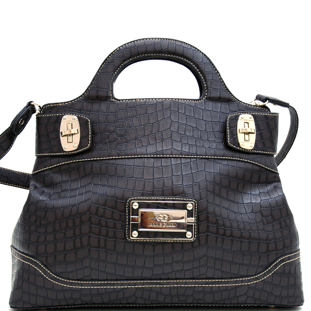 Chic Croco Fashion Satchel w Gold Accents for Women