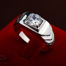 Classic platinum plated inlay top quality round and clear CZ diamond men’s ring (R90776)
