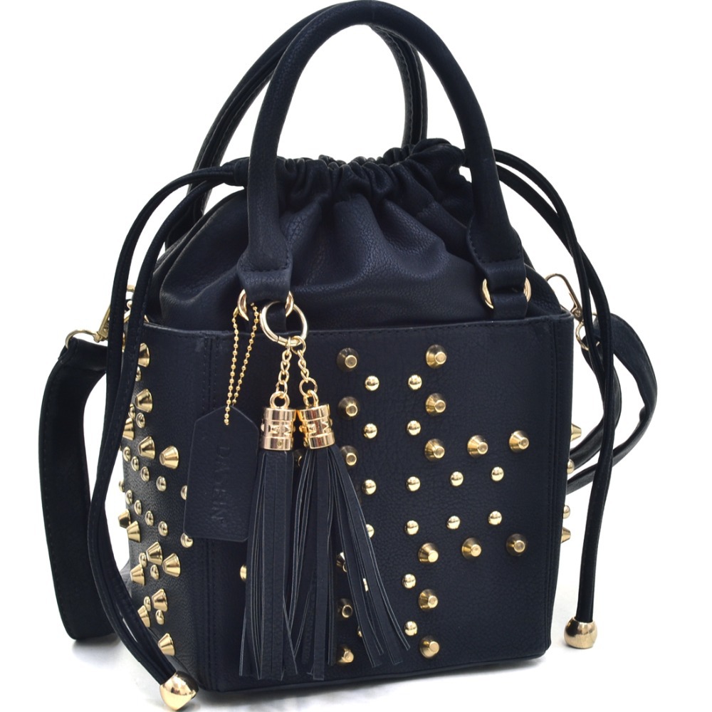 Petite Studded Drawstring Satchel With Tassels