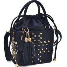 Petite Studded Drawstring Satchel With Tassels