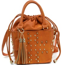 Petite Studded Drawstring Satchel With Tassels