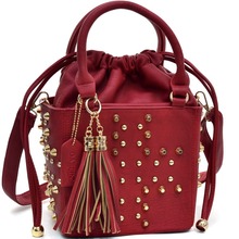 Petite Studded Drawstring Satchel With Tassels