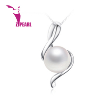ZJPEARL 2014 new  Free ShIpping  8-9 mm design Natural Pearl Pendant Perfect Round White Freshwater Pearl in 925 Silver