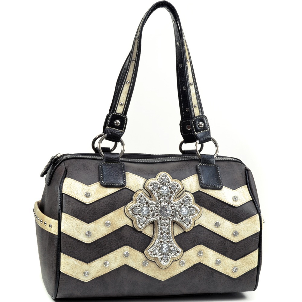 Western Cross and Rhinestone Accented Satchel Bag 