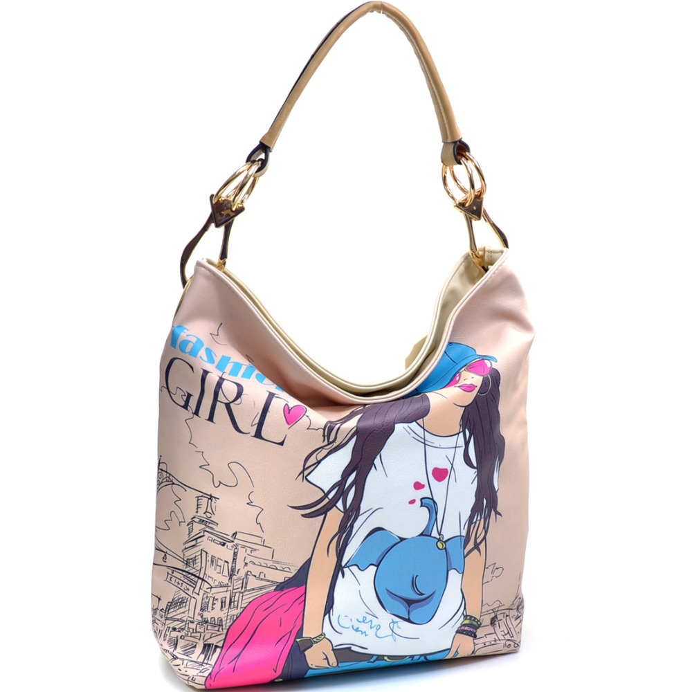 Fashion Girl Double Rose Gold Ring Printed Removable Strap Tote