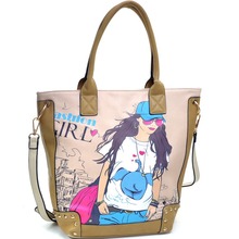 Fashion Girl Double Studded Print Removable Strap Rose Gold Accented Tote