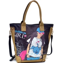 Fashion Girl Double Studded Print Removable Strap Rose Gold Accented Tote