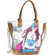 Fashion Girl Double Studded Print Removable Strap Rose Gold Accented Tote