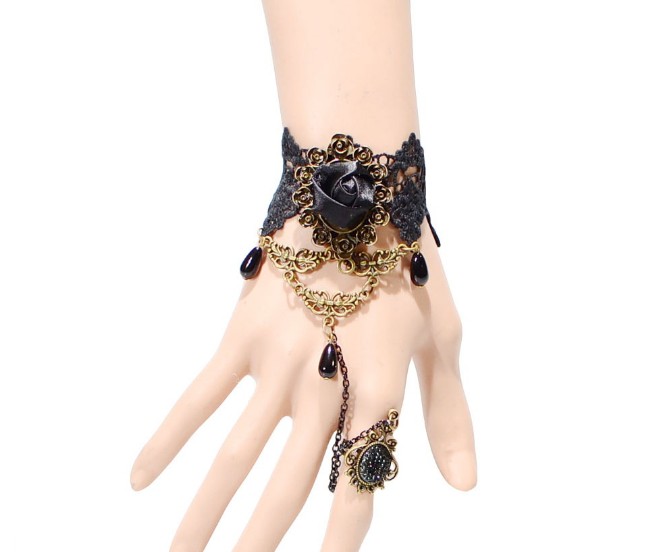 Gothic Steampunk Black Rose Flower Bracelets Vampire Lace Vampire Bracelet Z6T10