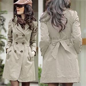 New Fall Winter Pretty Slim Long Trench Women Long Sleeve Mandarin Collar Buttons Double Breasted Belt