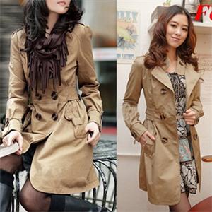 New Fall Winter Pretty Slim Long Trench Women Long Sleeve Mandarin Collar Buttons Double Breasted Belt