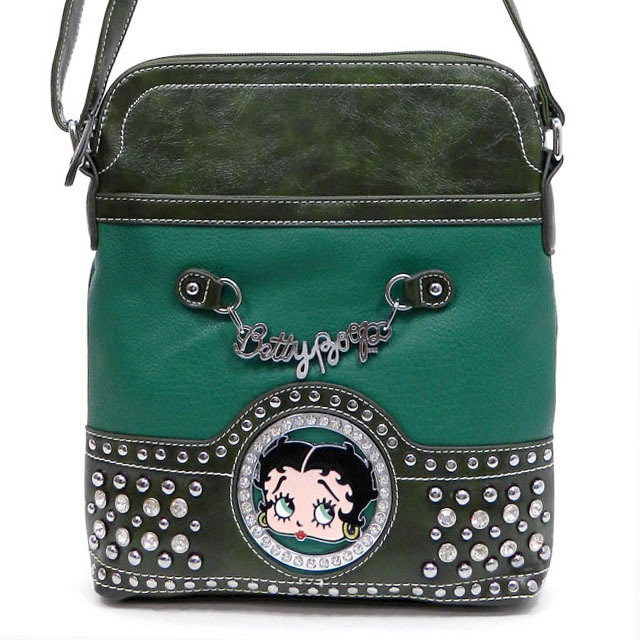 Classic Betty Boop Signature Messenger Bag w Rhinestone Stud Accents