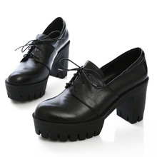Han edition street style system with shallow mouth pure color decorative leather shoes high heeled shoes