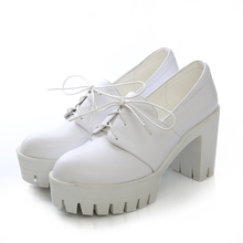 Han edition street style system with shallow mouth pure color decorative leather shoes high heeled shoes