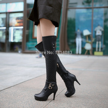 Italian cowhide fashion belt buckle decorative side zippers knight boots with high heels with knee high