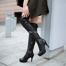 Italian cowhide fashion belt buckle decorative side zippers knight boots with high heels with knee high